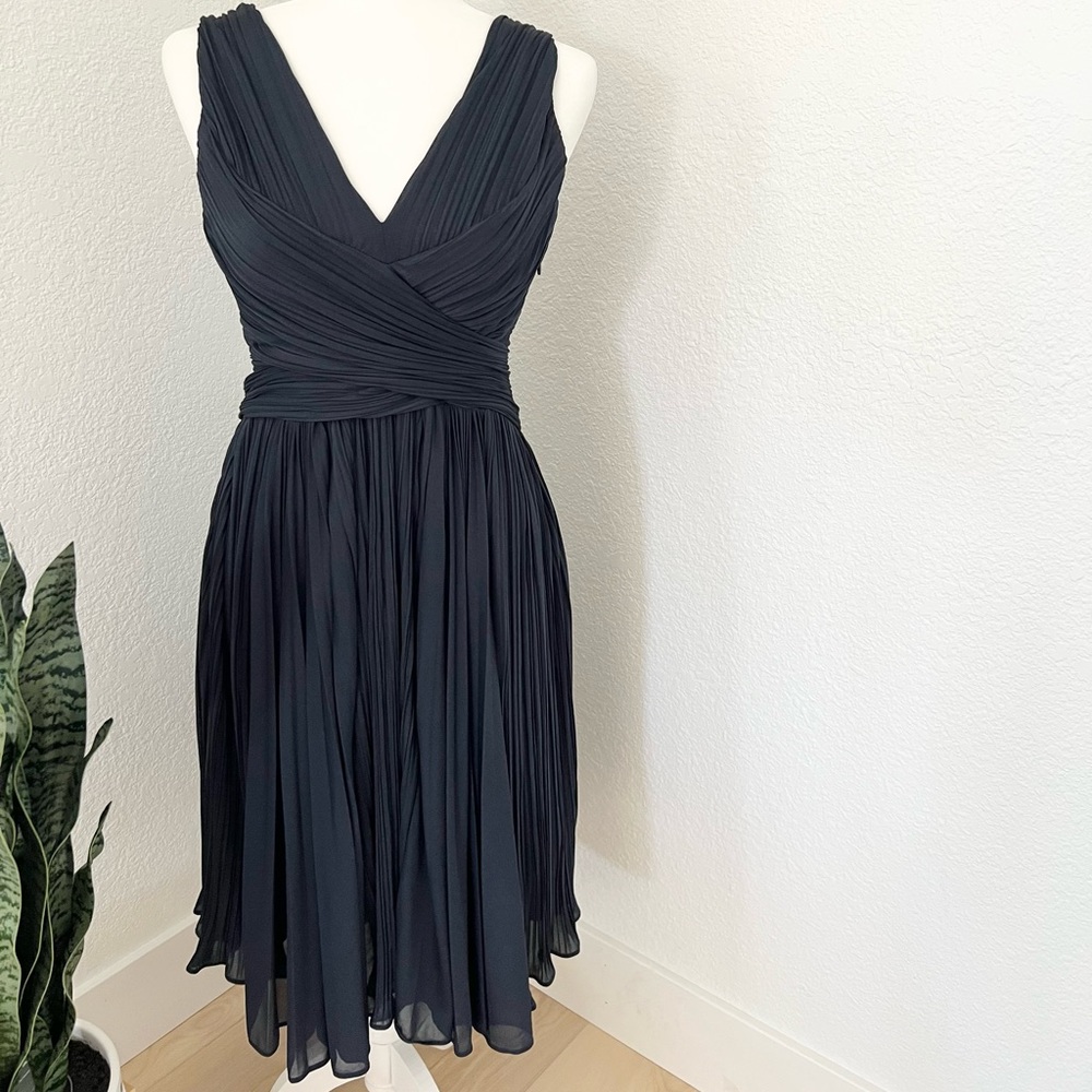 HALSTON HERITAGE pleated navy blue dress